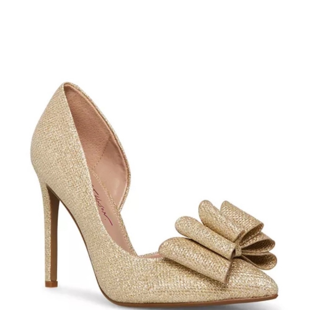 Betsey Johnson Glittering Gold Bow Heels